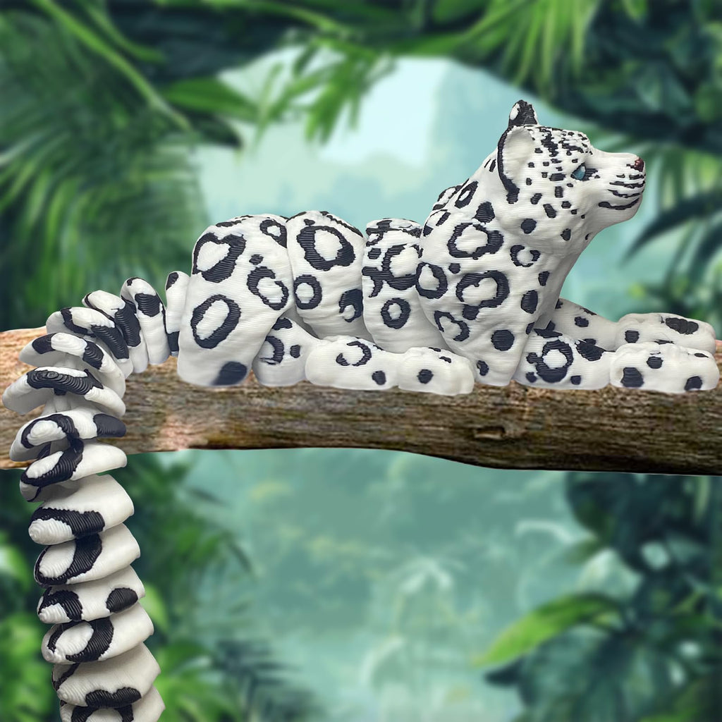 8in Articulated 3D Printed Snow Leopard – Flexible PLA Figurine for Desk Decor & Stress Relief
