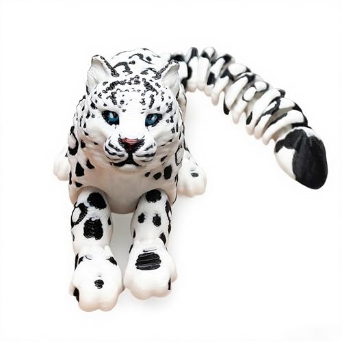 8in Articulated 3D Printed Snow Leopard – Flexible PLA Figurine for Desk Decor & Stress Relief