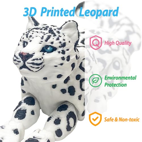 8in Articulated 3D Printed Snow Leopard – Flexible PLA Figurine for Desk Decor & Stress Relief
