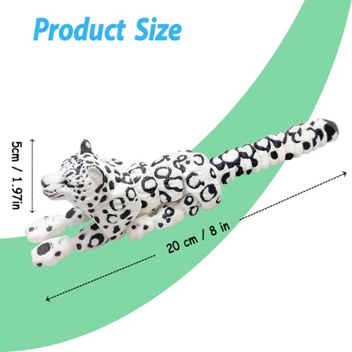 8in Articulated 3D Printed Snow Leopard – Flexible PLA Figurine for Desk Decor & Stress Relief