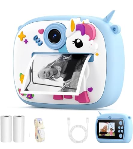 8MP Kids Instant Print Digital Camera – Puppy & Piggy Design, 1080P Video, Includes Print Rolls & Lanyard (SD Card Not Included)