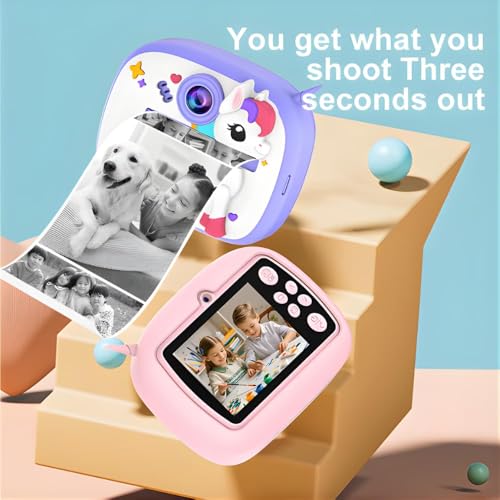 8MP Kids Instant Print Digital Camera – Puppy & Piggy Design, 1080P Video, Includes Print Rolls & Lanyard (SD Card Not Included)