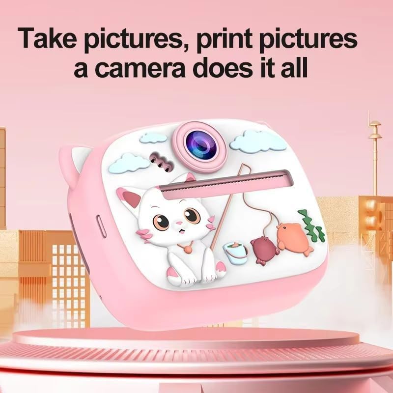 8MP Kids Instant Print Digital Camera – Puppy & Piggy Design, 1080P Video, Includes Print Rolls & Lanyard (SD Card Not Included)