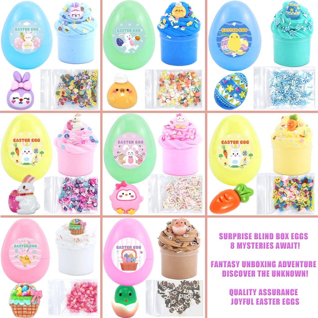8Pack Butter Slime Kit for Kids – Easter Basket Stuffers with Prefilled Eggs, Stretchy Non-Sticky Sensory Play
