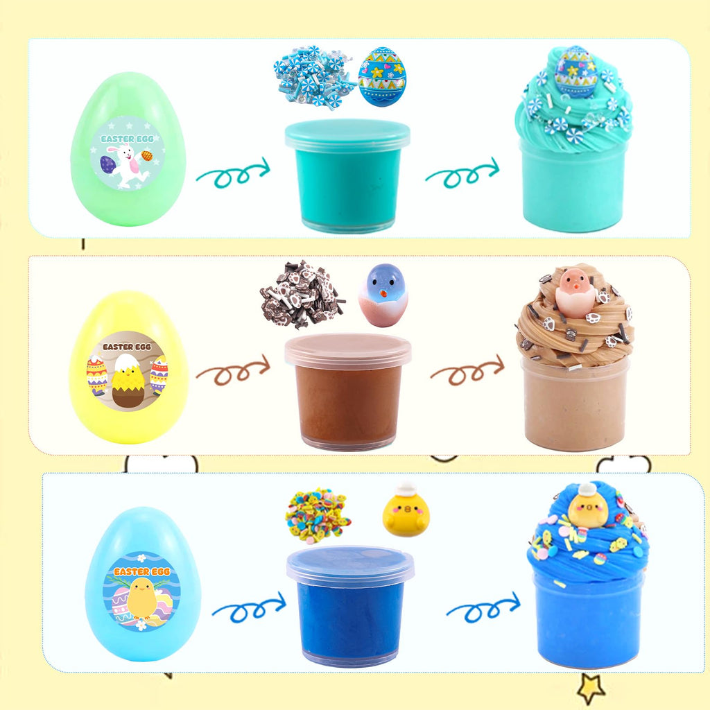 8Pack Butter Slime Kit for Kids – Easter Basket Stuffers with Prefilled Eggs, Stretchy Non-Sticky Sensory Play
