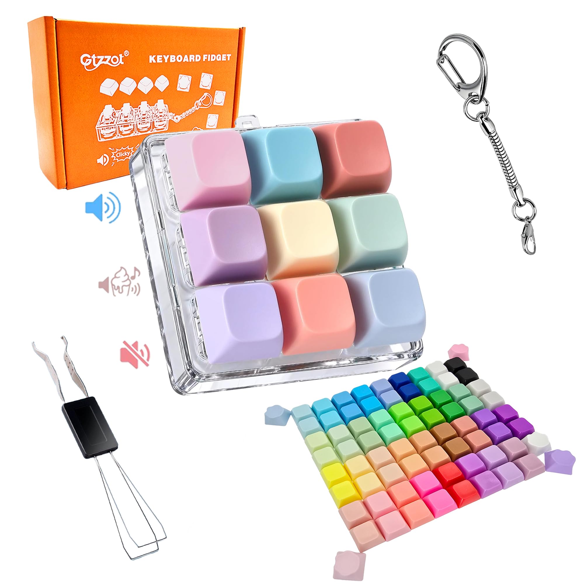 9-in-1 Keyboard Fidget Toy with 70+ Removable Keycaps – Clicky, Creamy & Silent Switches, Cat Paw Designs, Gift Box
