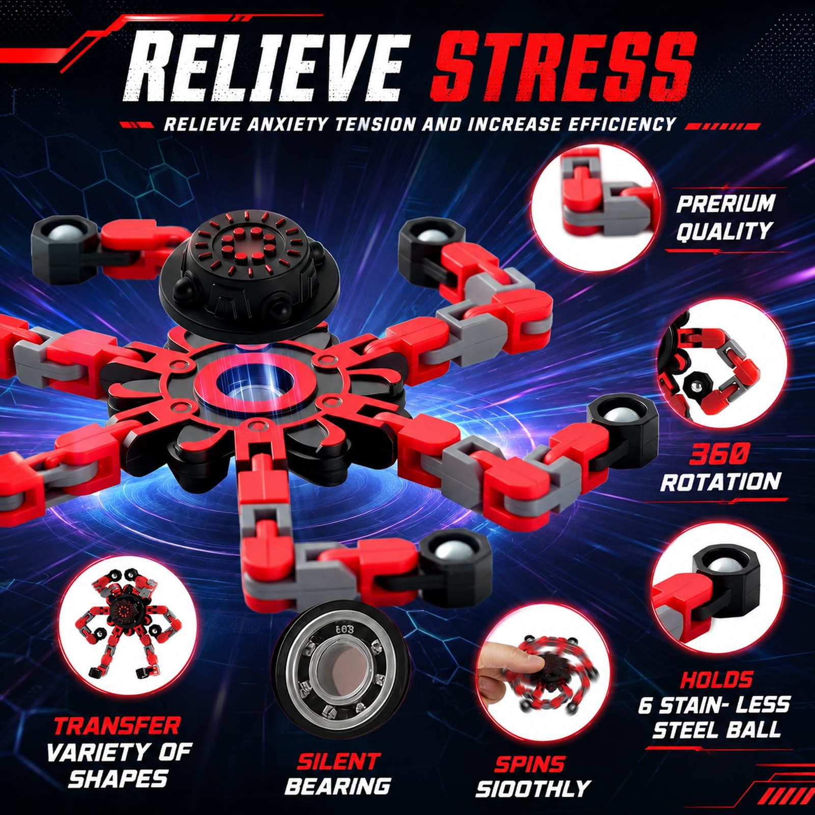 9-Pack 2-in-1 Transformable Fidget Spinners – Robot Sensory Toys for Kids, Quiet Spinning Bearings, Party Favors, Travel Stress Relief