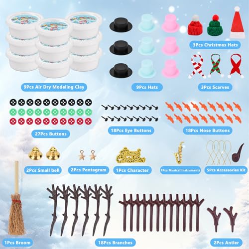 9-Pack Build a Snowman Kit – Air Dry Clay Christmas Crafts for Kids, Teens, Stocking Stuffers Under $10