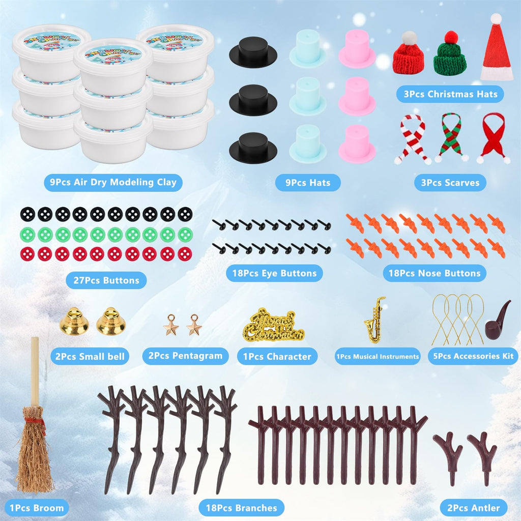 9-Pack Build a Snowman Kit – Air Dry Clay Christmas Crafts for Kids, Teens, Stocking Stuffers Under $10