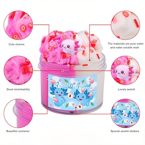 9 Pack Scented Slime Kit - Butter, Clear, Cloud Slime with Axolotl, Peach, Strawberry Add-Ins & Jelly Cube Crystal Putty - Party Favor Gift for Kids