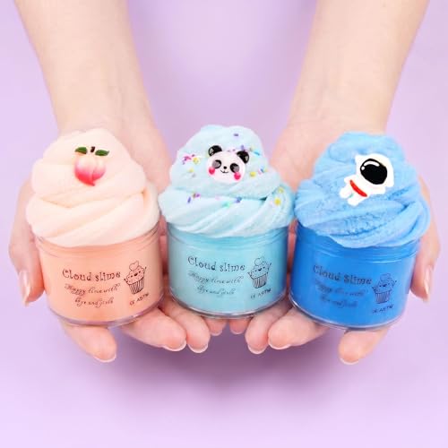 9 Pack Slime Kit – 3 Cloud, 3 Jelly Cube Crunchy, 3 Butter Slime – DIY Stress Relief Toy for Kids, Birthday Gifts