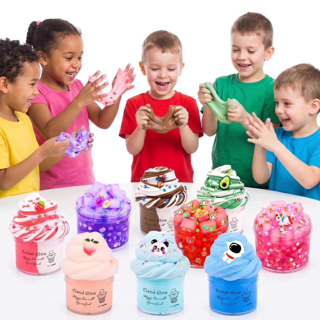 9 Pack Slime Kit – 3 Cloud, 3 Jelly Cube Crunchy, 3 Butter Slime – DIY Stress Relief Toy for Kids, Birthday Gifts