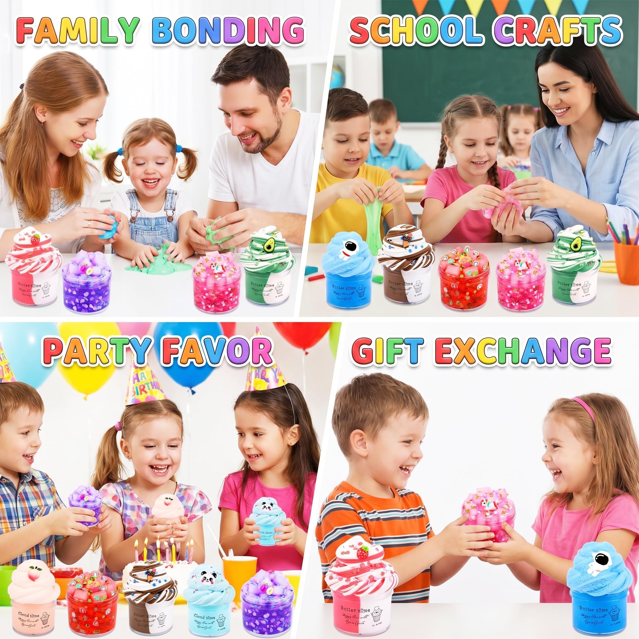 9 Pack Slime Kit – 3 Cloud, 3 Jelly Cube Crunchy, 3 Butter Slime – DIY Stress Relief Toy for Kids, Birthday Gifts