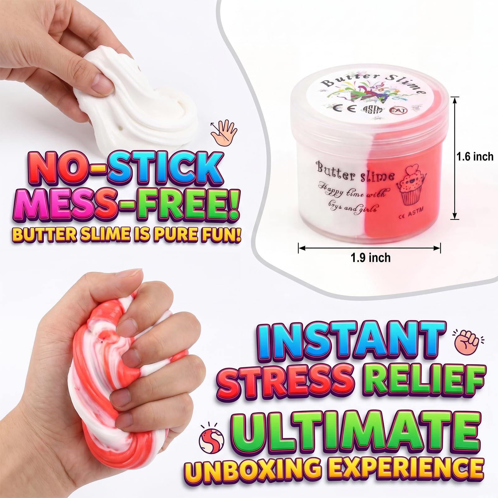 9-Pack Slime Kit with Butter Slime and Crunchy Jelly Slime - Soft, Non-Sticky, Washable - Sensory Toy for Kids Ages 3+