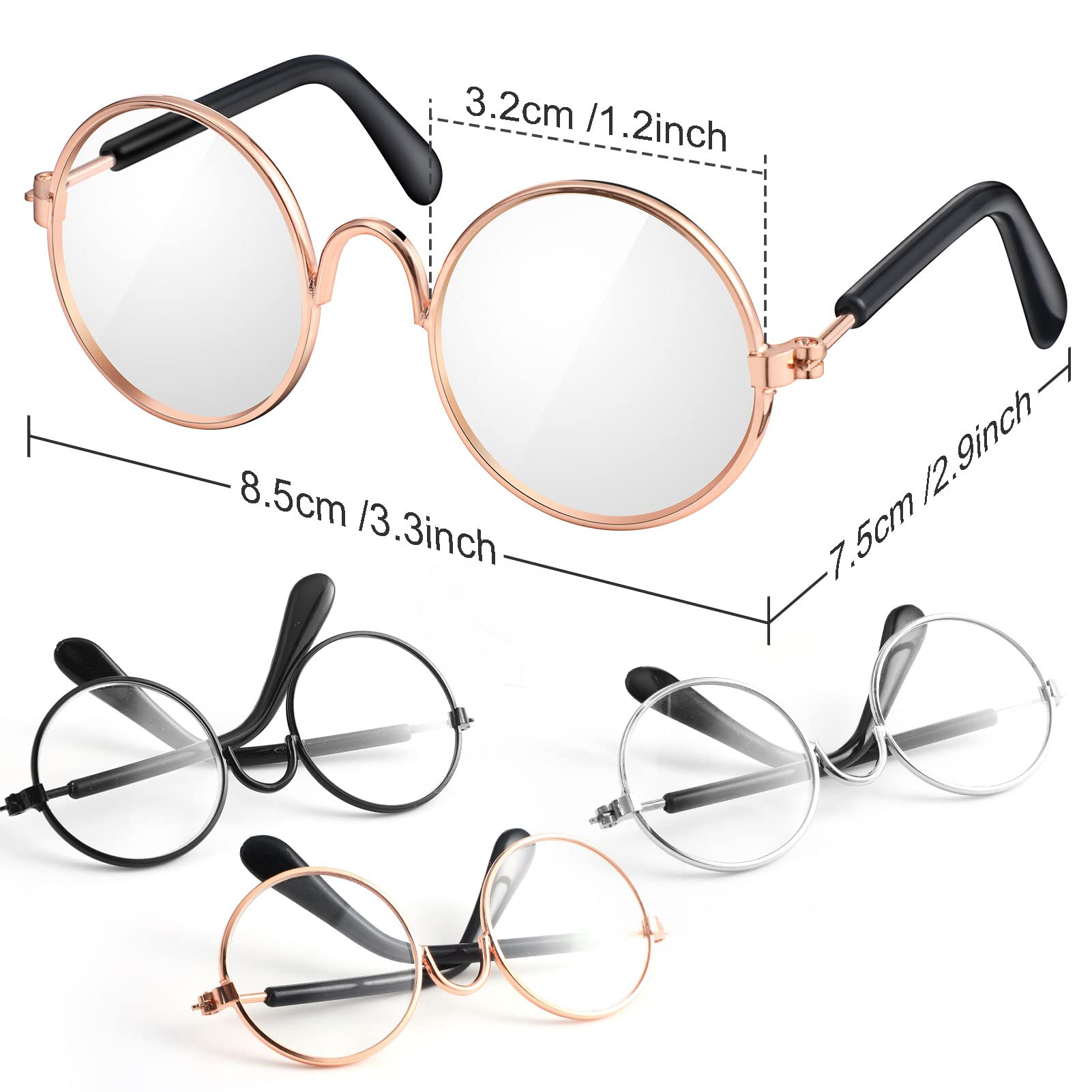 9 Pairs Doll Glasses Metal Wire Rim Clear Lens for 18 Inch Dolls Costume Accessory