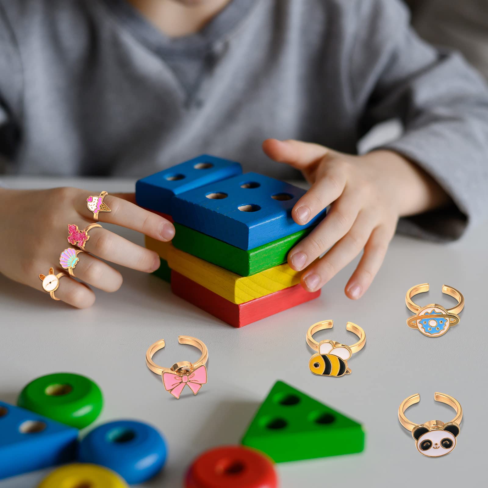 9-Piece Adjustable Fidget Ring Set – Rotating Spinner Rings for Stress Relief, Alloy, Colorful