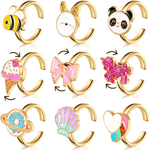 9-Piece Adjustable Fidget Ring Set – Rotating Spinner Rings for Stress Relief, Alloy, Colorful