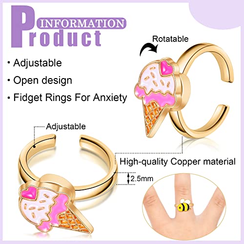 9-Piece Adjustable Fidget Ring Set – Rotating Spinner Rings for Stress Relief, Alloy, Colorful