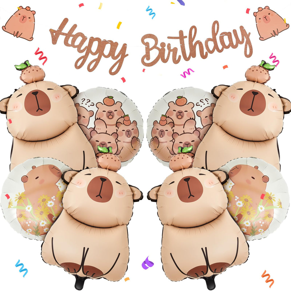 9-Piece Capybara Party Set with Banner & Balloons by Trandraft