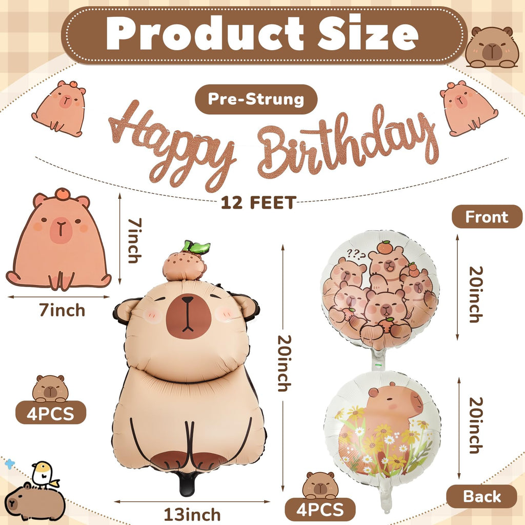 9-Piece Capybara Party Set with Banner & Balloons by Trandraft