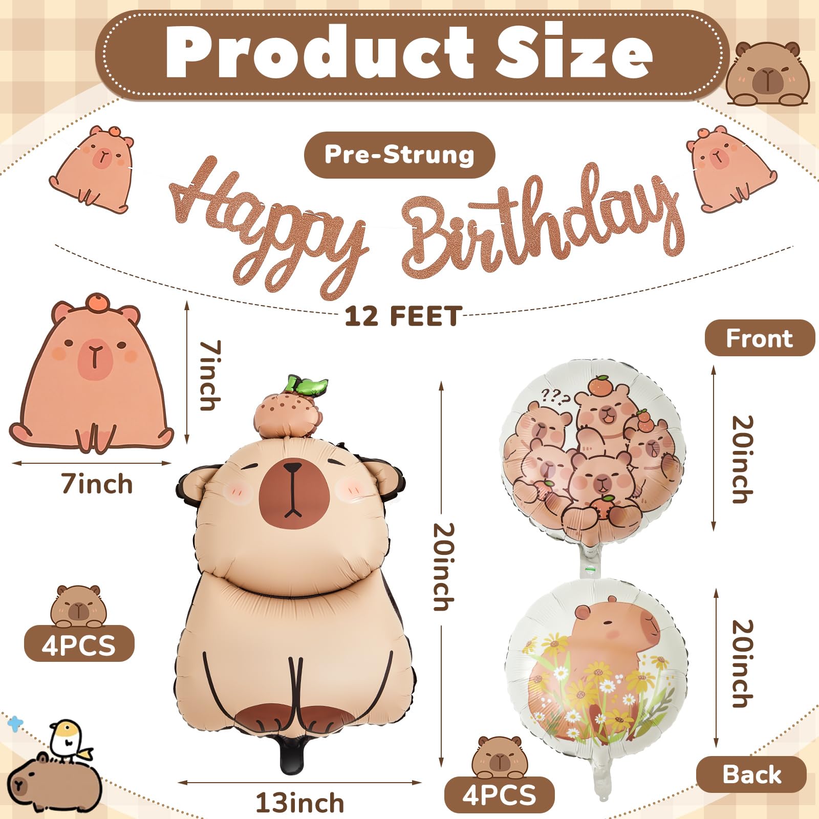 9-Piece Capybara Party Set with Banner & Balloons by Trandraft