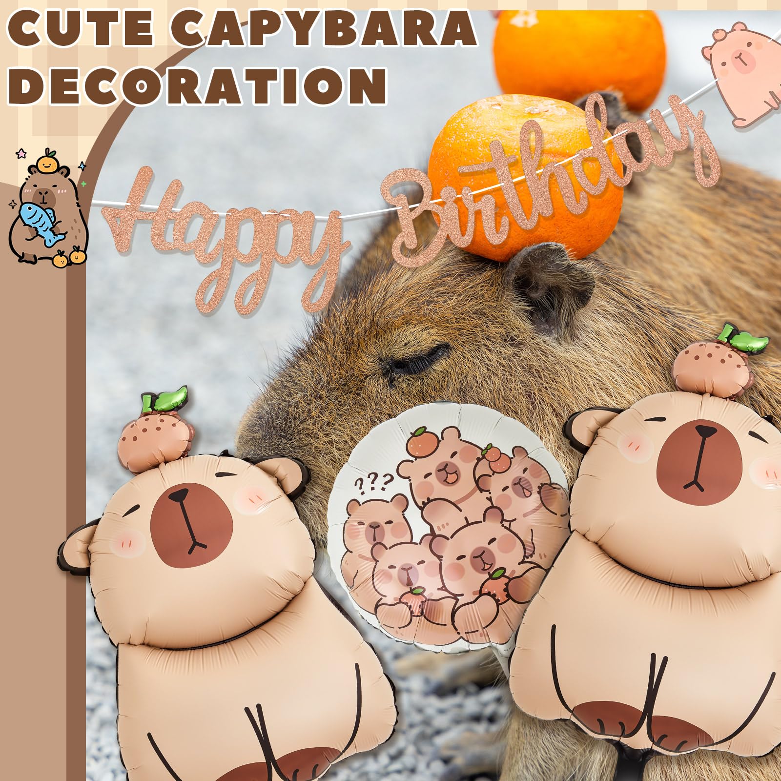 9-Piece Capybara Party Set with Banner & Balloons by Trandraft