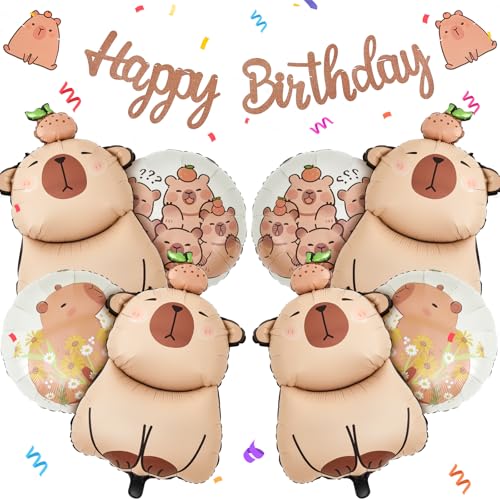 9-Piece Capybara Party Set with Banner & Balloons by Trandraft