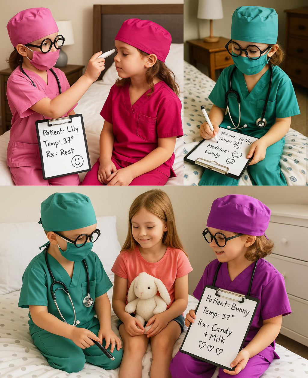 9-Piece Doctor Costume for Kids & Toddlers – Pink Scrubs Set with Real Stethoscope, Ages 3-12