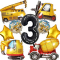 9-Piece DUNSEO Construction Truck Foil Balloons Set for Birthday Party Decorations