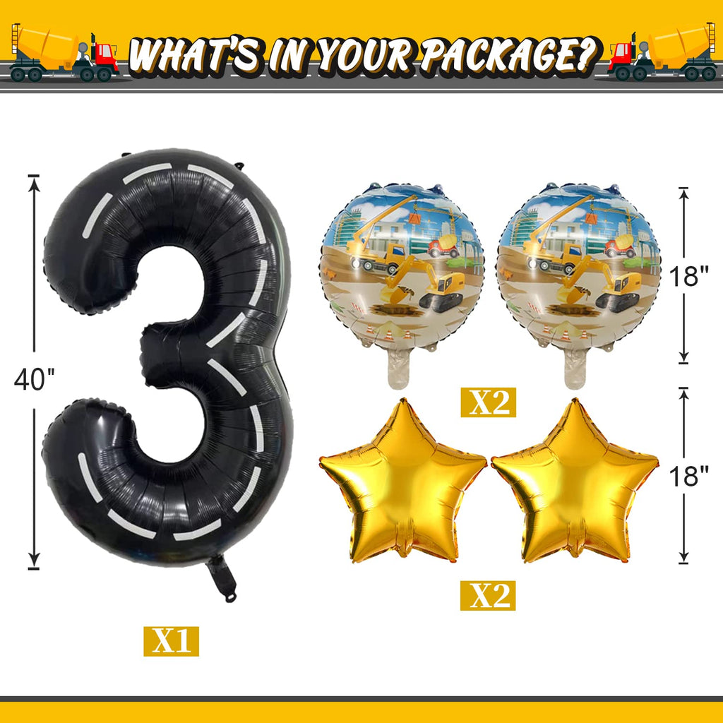 9-Piece DUNSEO Construction Truck Foil Balloons Set for Birthday Party Decorations