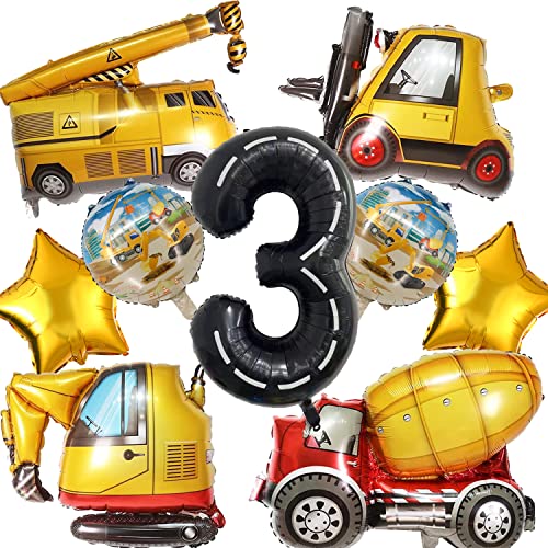 9-Piece DUNSEO Construction Truck Foil Balloons Set for Birthday Party Decorations