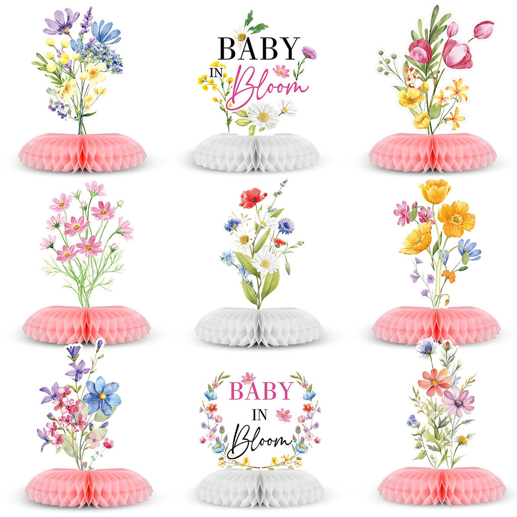 9-Piece Wildflower Baby Shower Centerpieces Set - Honeycomb Table Decorations by Weekgrat (19 cm Tall)