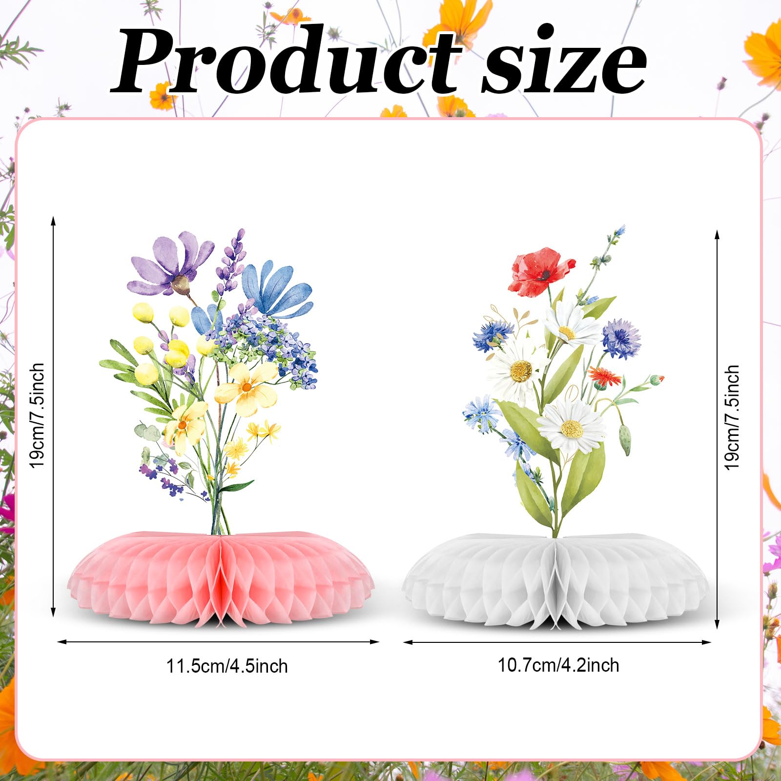 9-Piece Wildflower Baby Shower Centerpieces Set - Honeycomb Table Decorations by Weekgrat (19 cm Tall)