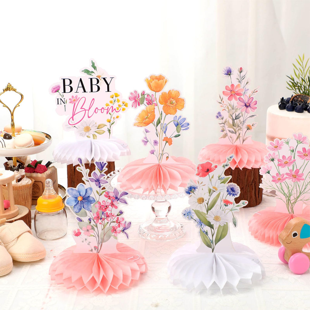 9-Piece Wildflower Baby Shower Centerpieces Set - Honeycomb Table Decorations by Weekgrat (19 cm Tall)