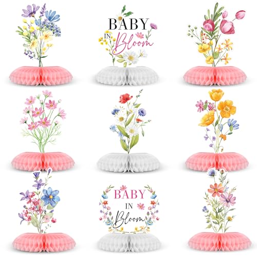 9-Piece Wildflower Baby Shower Centerpieces Set - Honeycomb Table Decorations by Weekgrat (19 cm Tall)