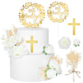 9 Pieces Baptism Cake Topper Set – Gold Cross, Acrylic & Dried Flowers for First Communion Decorations