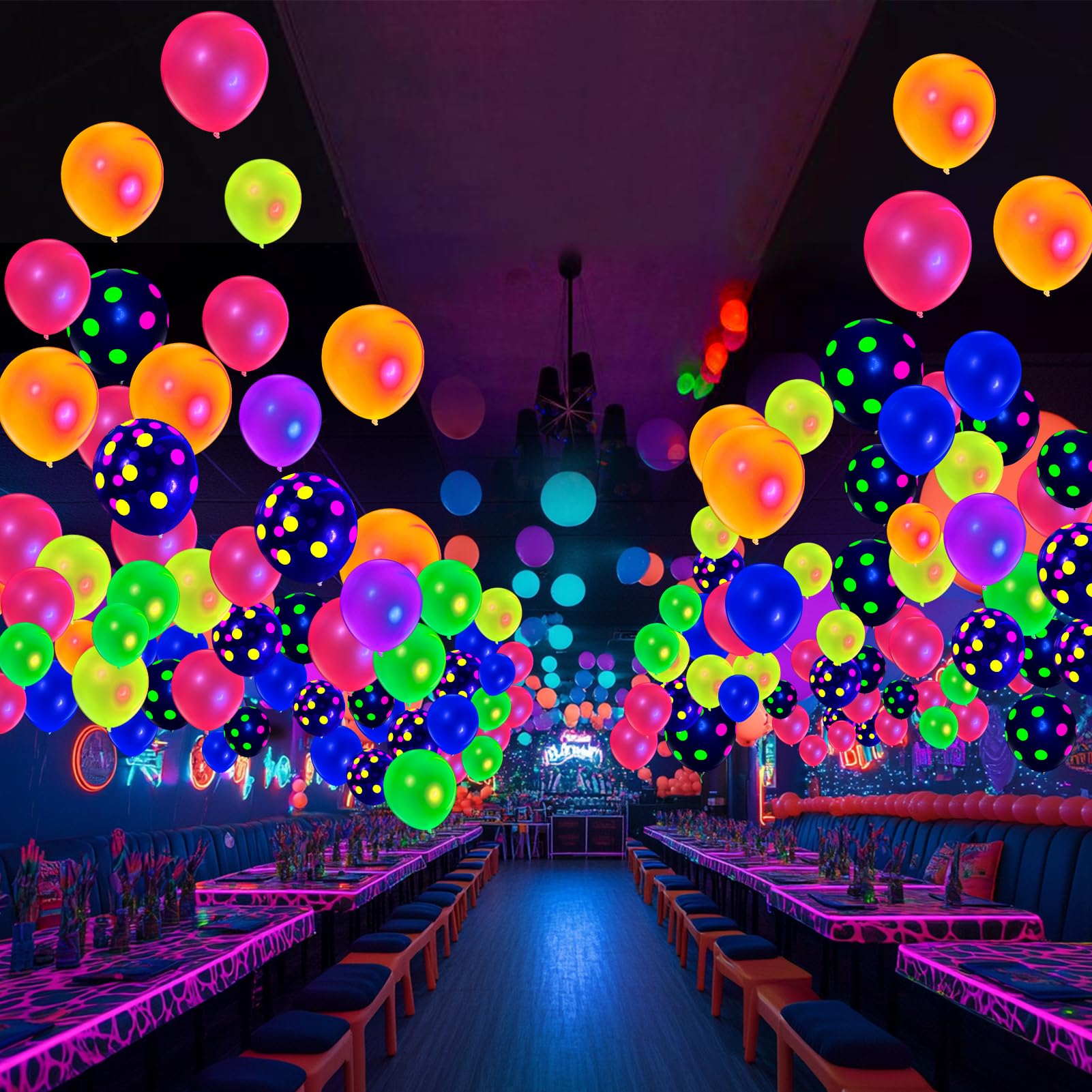 90 Neon Polka Dot Balloons – 12" UV Blacklight Reactive Glow in the Dark Latex Party Decorations