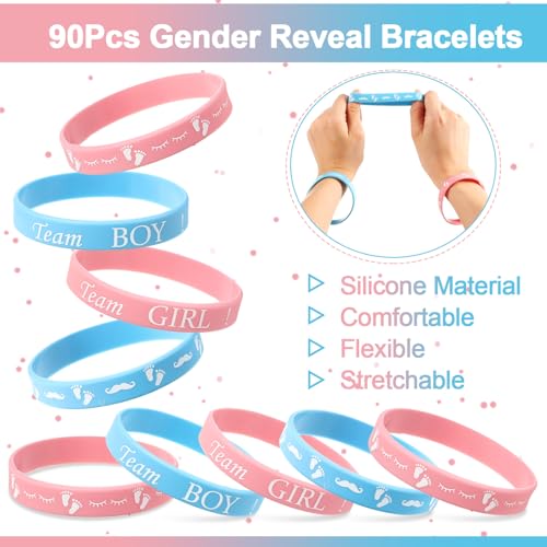 90-Piece Gender Reveal Bracelets Set – Team Boy and Team Girl Silicone Wristbands for Party Guests