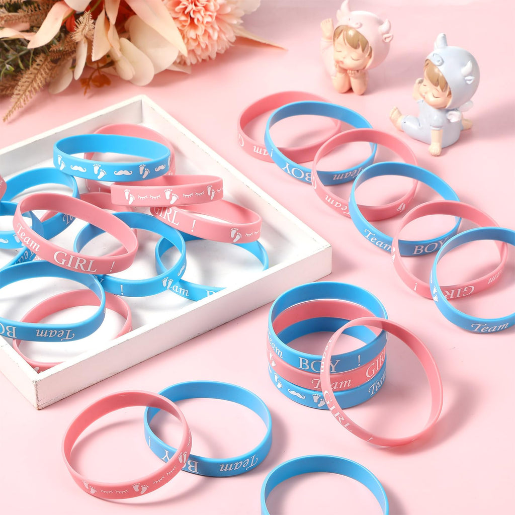 90-Piece Gender Reveal Bracelets Set – Team Boy and Team Girl Silicone Wristbands for Party Guests