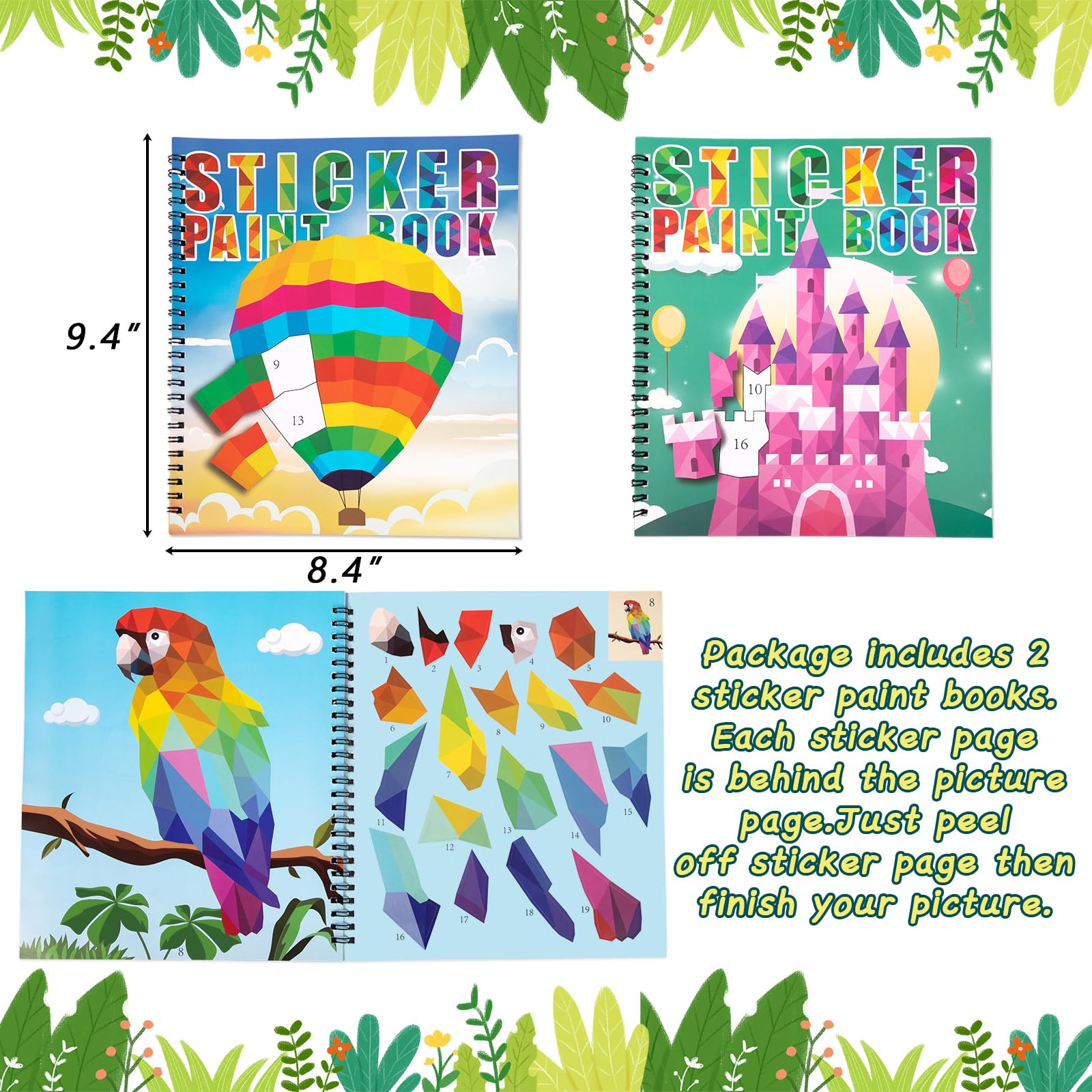 90shine 2-Pack Sticker Books for Kids Ages 4-8 – 22 Scenes, Repositionable Stickers, Perforated Pages