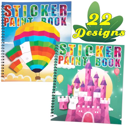 90shine 2-Pack Sticker Books for Kids Ages 4-8 – 22 Scenes, Repositionable Stickers, Perforated Pages