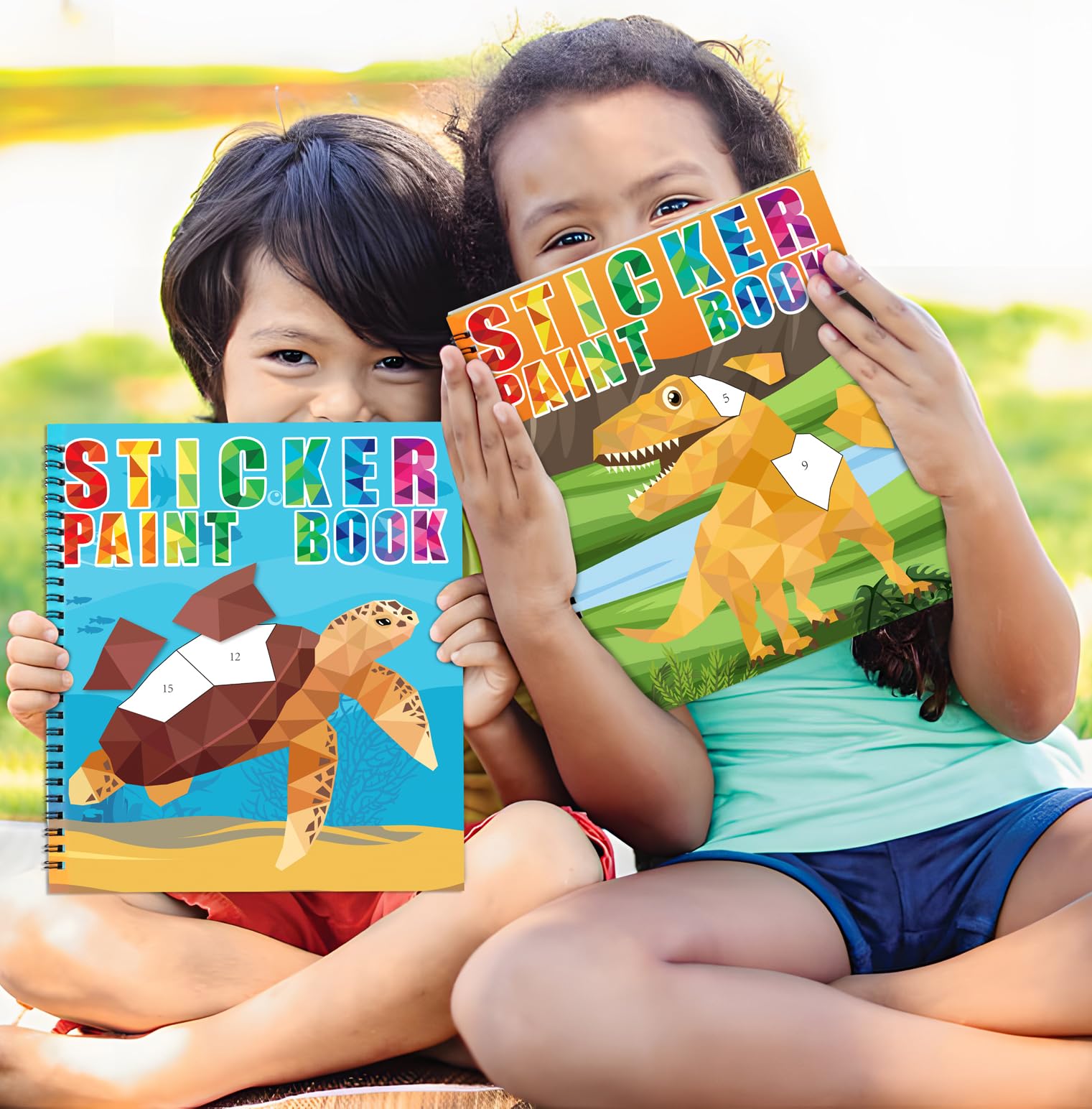 90shine Dinosaur & Underwater Sticker Books - 2 Pack with 22 Scenes for Kids Ages 4-8