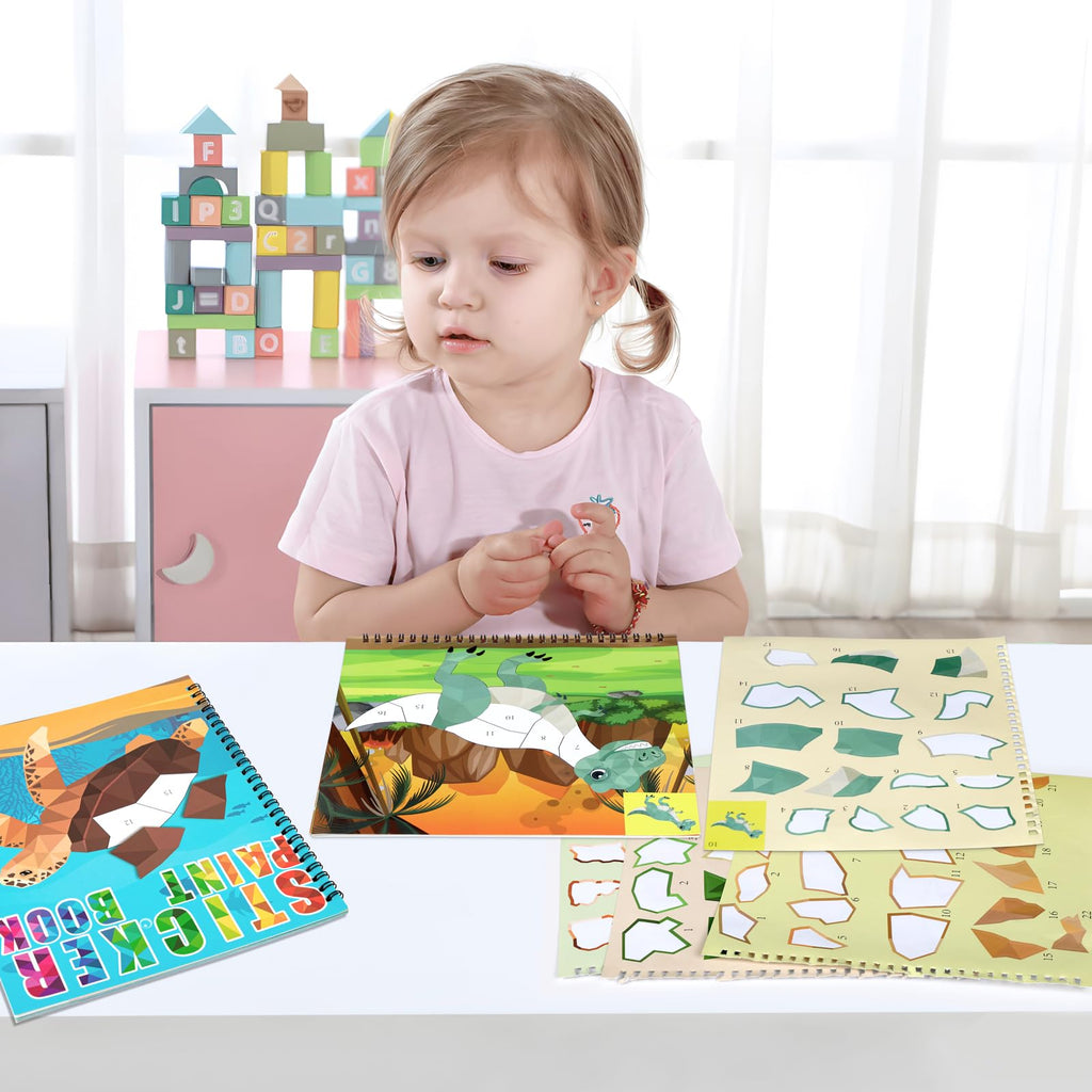 90shine Dinosaur & Underwater Sticker Books - 2 Pack with 22 Scenes for Kids Ages 4-8