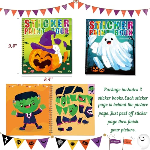 90shine Halloween Sticker Books for Kids Ages 4-8 – 2 Books with 22 Pictures to Create, Removable Stickers
