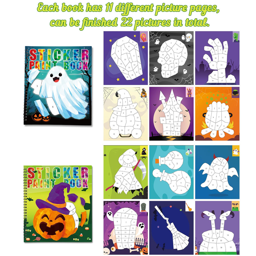 90shine Halloween Sticker Books for Kids Ages 4-8 – 2 Books with 22 Pictures to Create, Removable Stickers