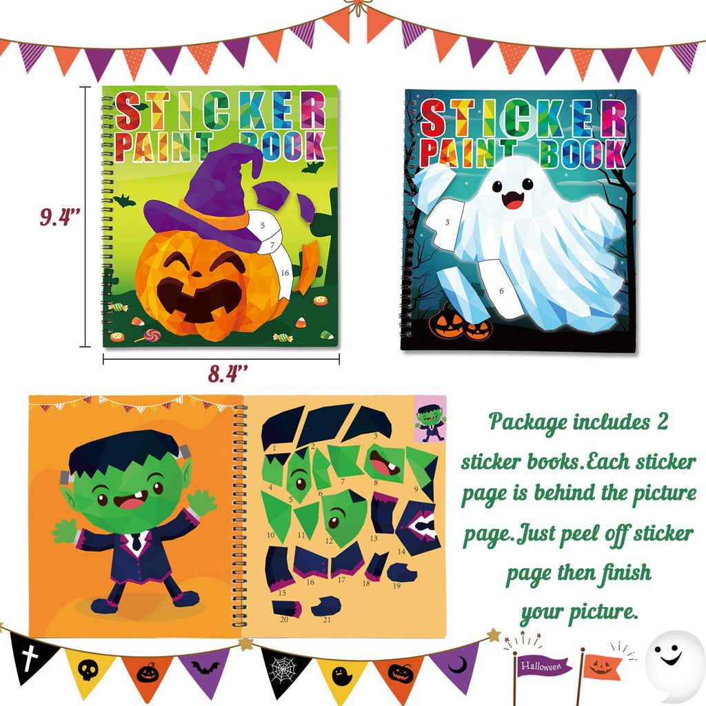 90shine Halloween Sticker Books for Kids Ages 4-8 – 2 Books with 22 Pictures to Create, Removable Stickers