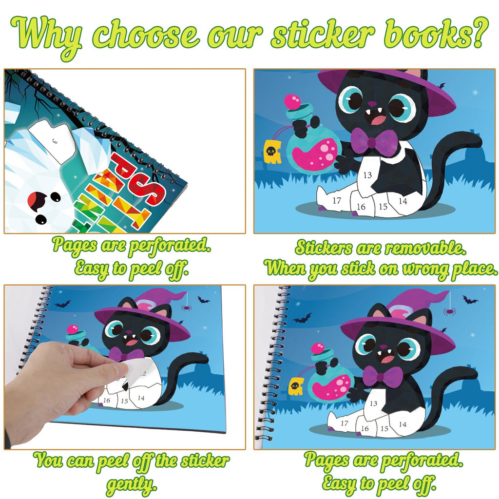 90shine Halloween Sticker Books for Kids Ages 4-8 – 2 Books with 22 Pictures to Create, Removable Stickers