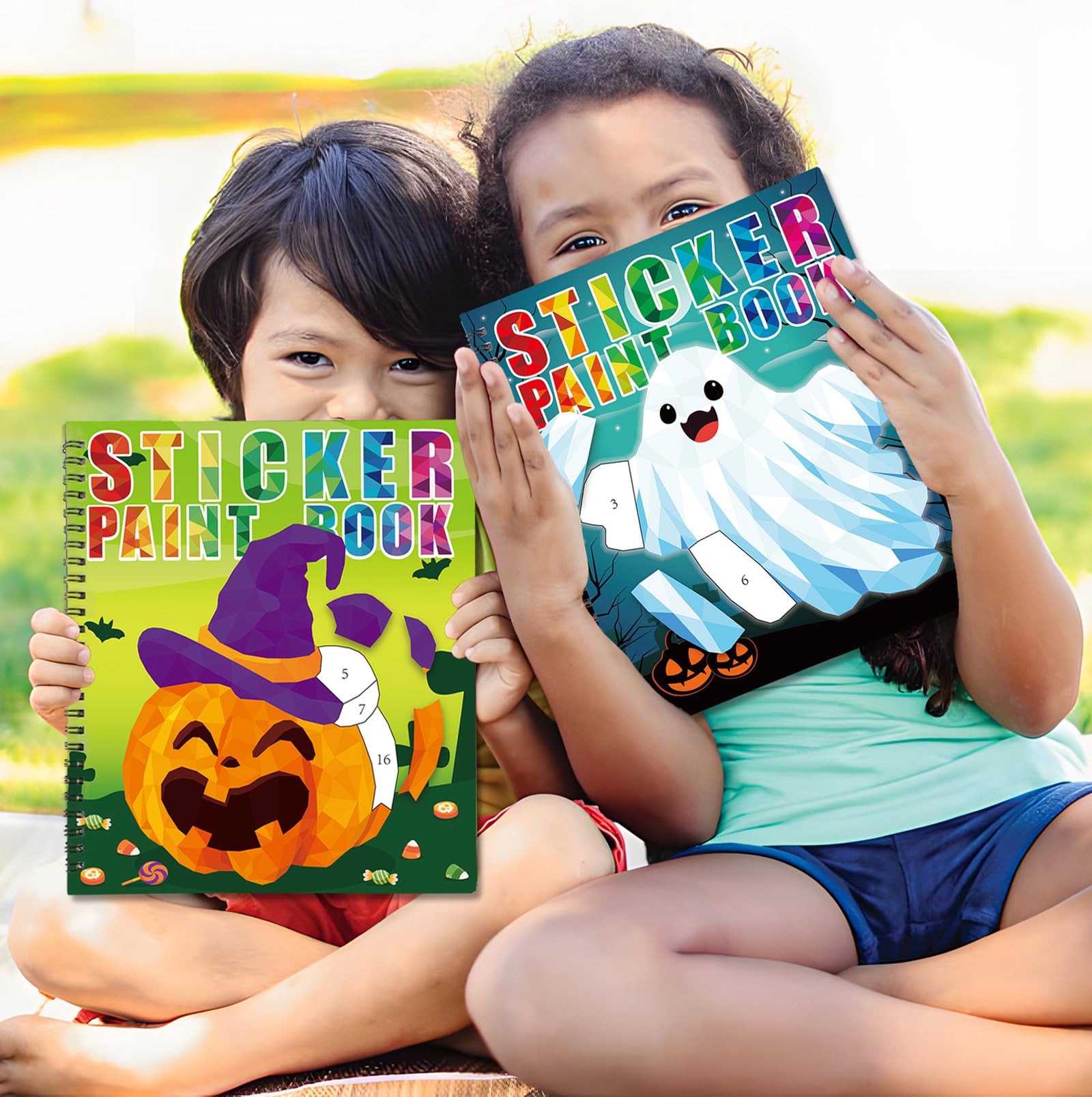 90shine Halloween Sticker Books for Kids Ages 4-8 – 2 Books with 22 Pictures to Create, Removable Stickers