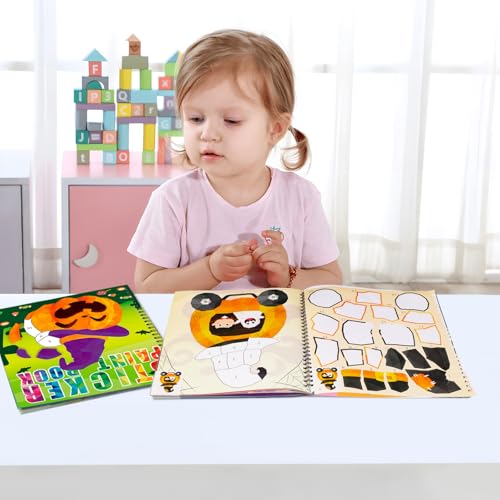 90shine Halloween Sticker Books for Kids Ages 4-8 – 2 Books with 22 Pictures to Create, Removable Stickers