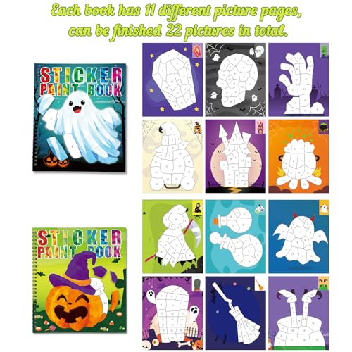 90shine Halloween Sticker Books for Kids Ages 4-8 – 2 Books with 22 Pictures to Create, Removable Stickers